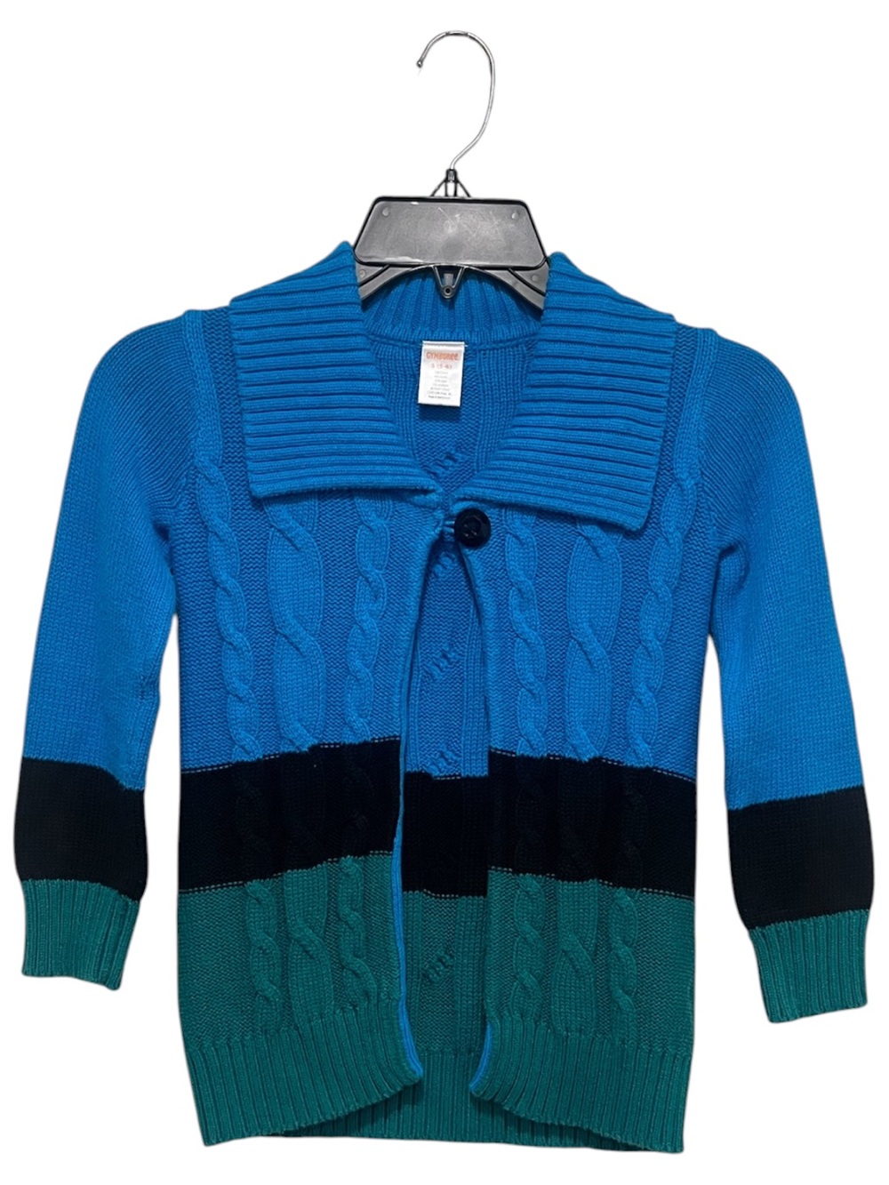 Gymboree Girls Size 5-6 Blue Cable Knit Colorblock Cardigan Sweater